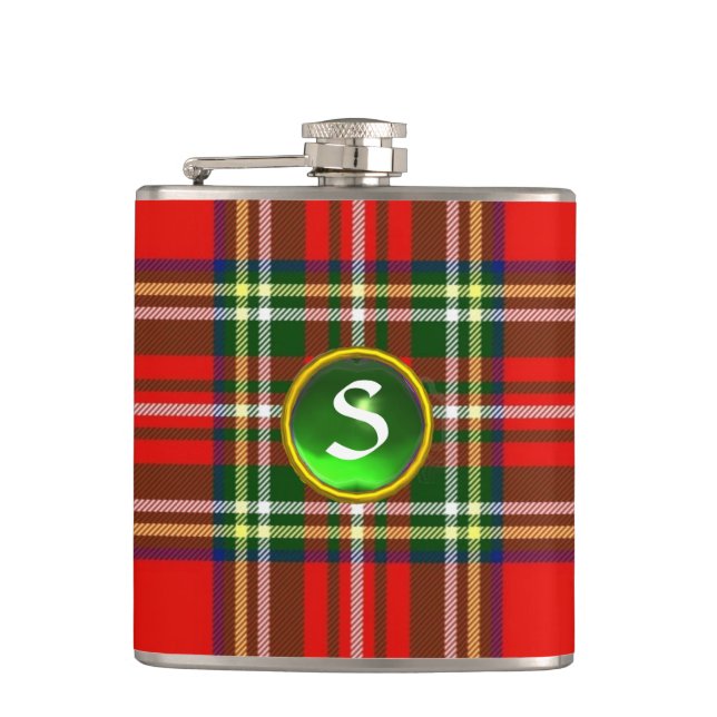 FLASQUES MONOGRAMME ÉMERAUDE ÉMERAUDE ÉCOSSAIS TARTAN VERT (Devant)