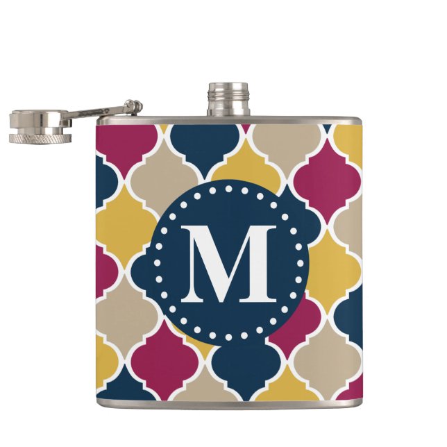 Flasques Monogramme en lattice marocain Fuchsia Navy (Ouvert)