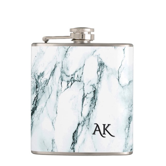 Flasques Monogramme en marbre de veine turquoise foncé (Devant)