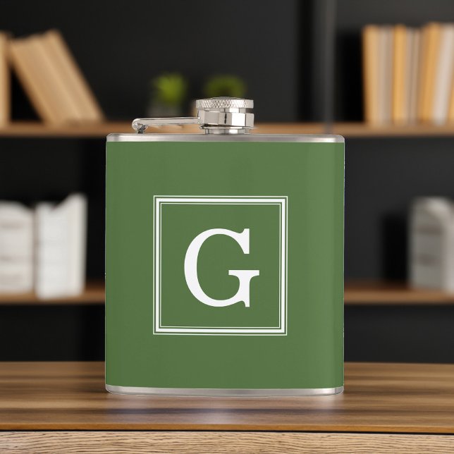 Flasques Monogramme encadré vert olive (Créateur téléchargé)