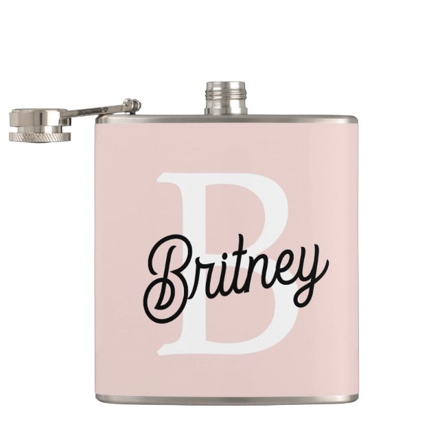 Flasques Monogramme et nom personnalisé moderne Pastel Pink (Ouvert)