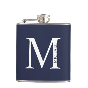 Flasques Monogramme et nom personnalisés bleu marine