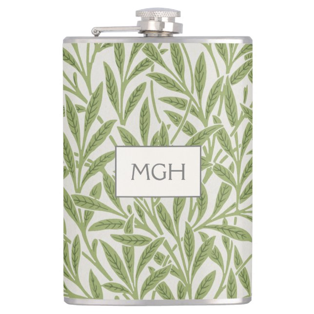 Flasques Monogramme Feuilles de Saule Vert Vintage (Devant)