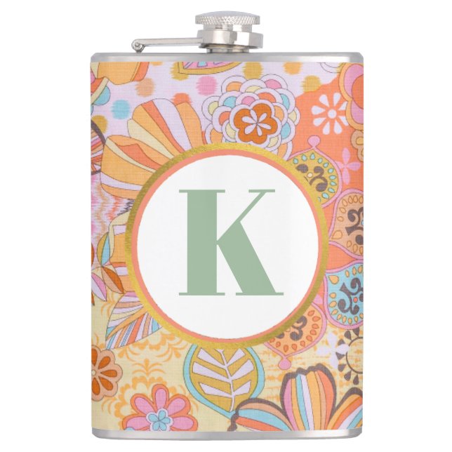 Flasques Monogramme Floral Rétro Motif Groovy (Devant)
