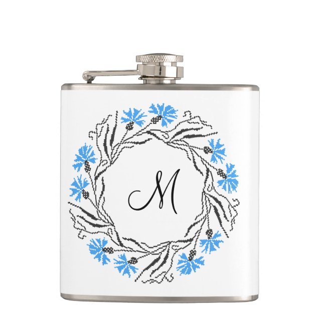 Flasques Monogramme initial du cercle de Cornflower de poin (Devant)