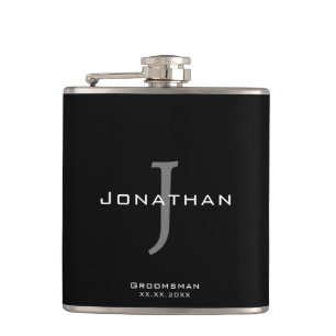 Flasques Monogramme masculin noir et blanc Initiale + Nom