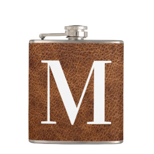 Flasques Monogramme moderne en cuir Brown Faux