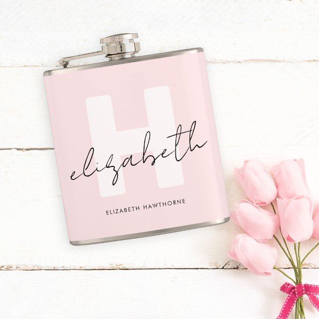 Flasques Monogramme moderne Script Girl Blush rose initial (Créateur téléchargé)
