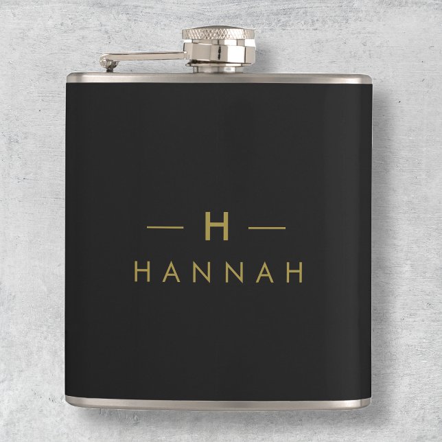 Flasques Monogramme Noir | Élégant minimaliste moderne (Créateur téléchargé)