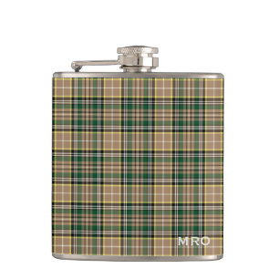 Flasques Monogramme O. Farrell Tartan vert et tan plaid