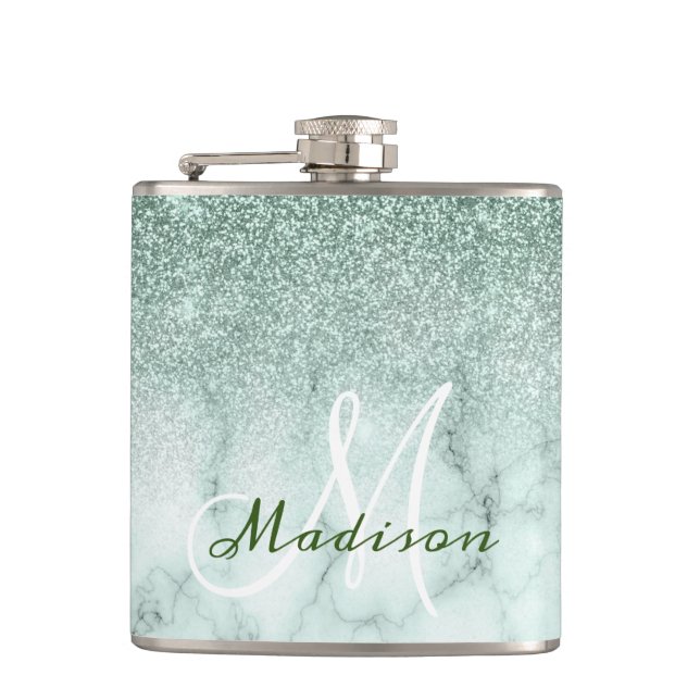 Flasques Monogramme Ombre Vert Menthe Marbre Paillettes (Devant)