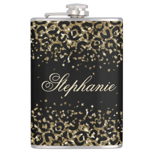 Flasques Monogramme Or Noir Imprimé Léopard Paillettes Tend
