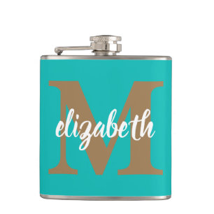 Flasques Monogramme or tendance Nom du script sur Turquoise