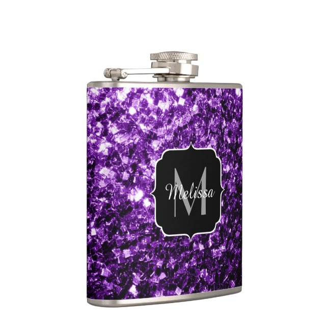 Flasques Monogramme pailleté brillant faux violet foncé (Droite)