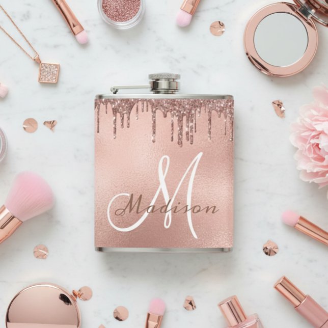 Flasques Monogramme paillettes rose gold et gouttes de plui (Créateur téléchargé)