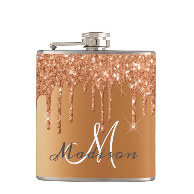 Flasques Monogramme paillettes rose gold gouttes de pluie f (Devant)
