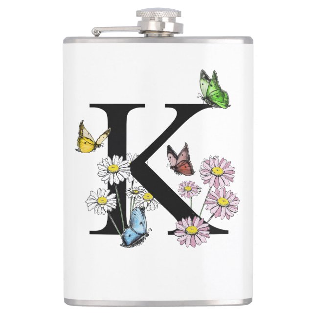 Flasques Monogramme papillon aquarelle florale lettre K (Devant)