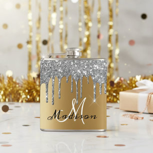 Flasques Monogramme Parties scintillant argent gouttes Fill