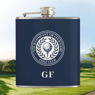 Flasques Monogramme personnalisé Club de golf Nom Bleu fonc