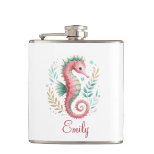 Flasques Monogramme personnalisé Cute Glittery Seahorse