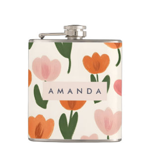 Flasques Monogramme Personnalisé Cute Spring Tulip Motif