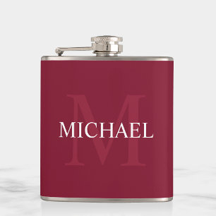 Flasques Monogramme personnalisé et nom Rouge bordeaux