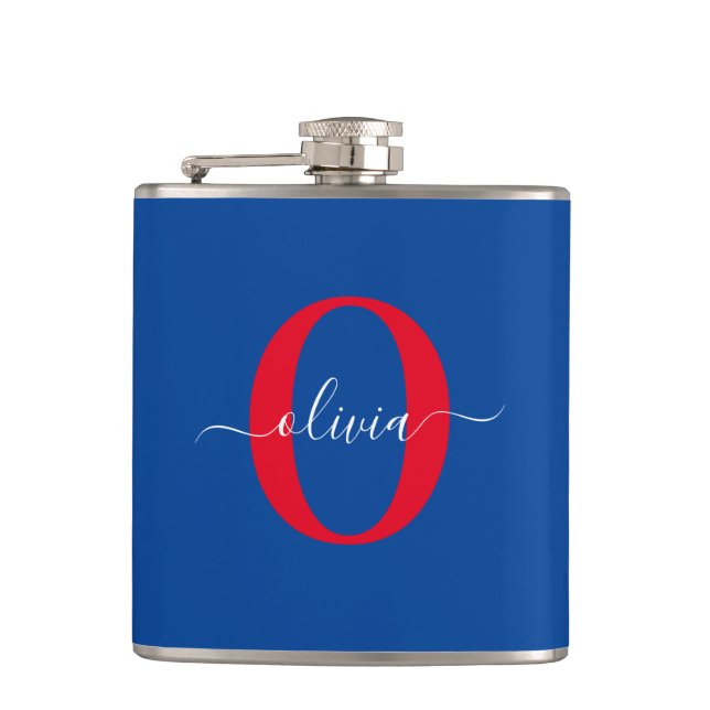 Flasques Monogramme personnalisé Nom du script Bleu Blanc R (Devant)