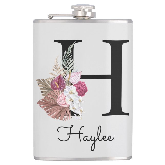 Flasques Monogramme rose boho floral initiale H (Devant)