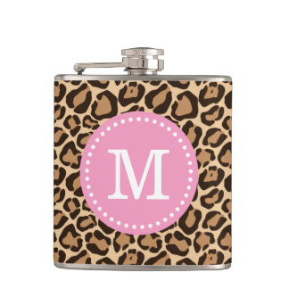 Flasques Monogramme rose et Empreinte de léopard personnali