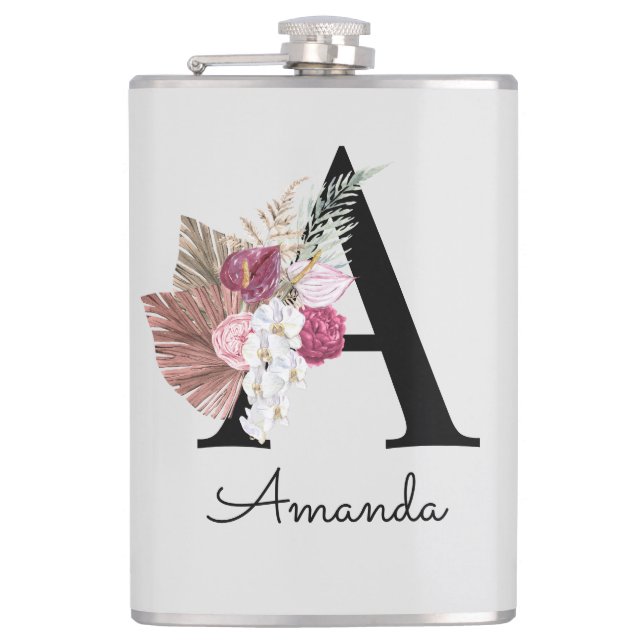 Flasques Monogramme rose floral initial A (Devant)