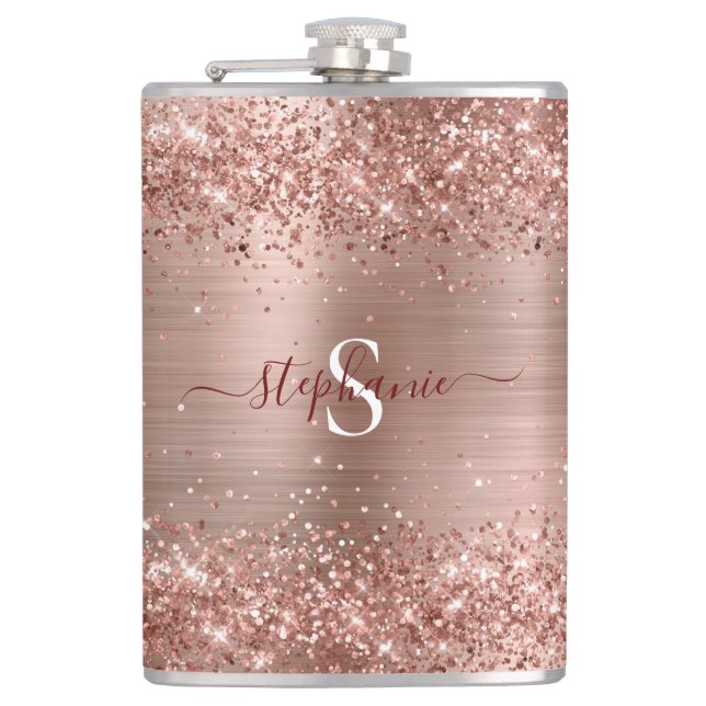 Flasques Monogramme rose Gold Faux Parties scintillant Girl (Devant)