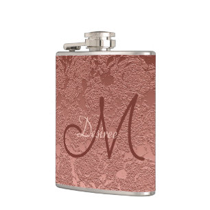 Flasques Monogramme Rose Gold Pink Floral Modern Art Élégan