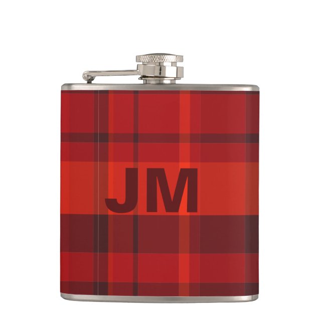 Flasques Monogramme rouge Tartan Plaid (Devant)