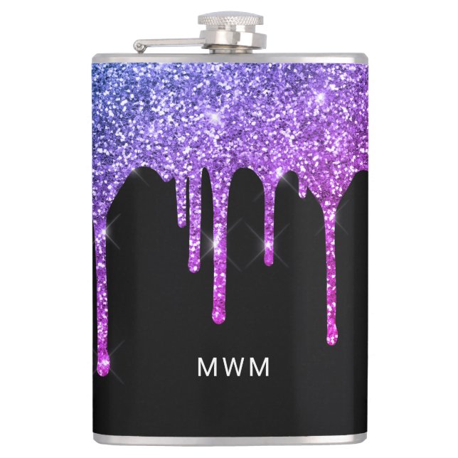 Flasques Monogramme scintillant aux gouttes de paillettes r (Devant)