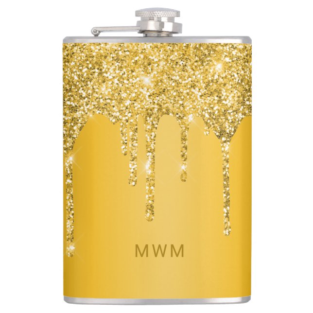 Flasques Monogramme scintillant avec gouttes de paillettes  (Devant)