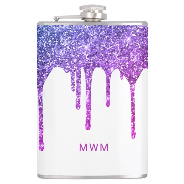 Flasques Monogramme scintillant avec gouttes de paillettes  (Devant)