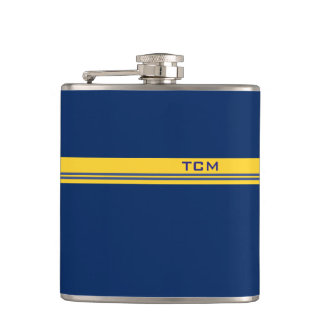 Flasques Monogramme simple en bleu foncé et jaune