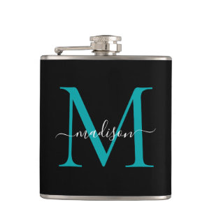 Flasques Monogramme Turquoise moderne noir vert Monogramme