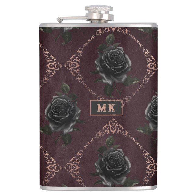Flasques Monogramme vintage de Roses noirs gothiques (Devant)