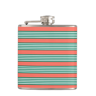 Flasques Motif à cinq bandes vert et blanc avec corail