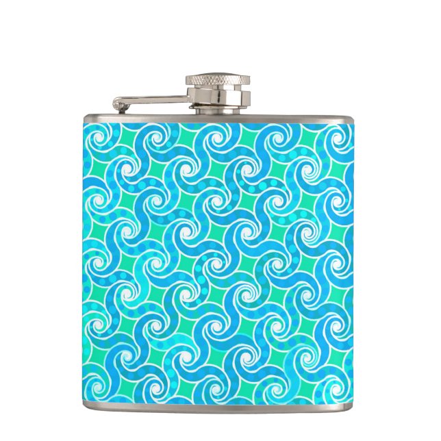 Flasques motif Abstrait - Bleu, Jade vert & Blanc (Devant)