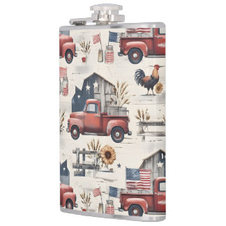 Flasques Motif Américain de Maison de Ferme pour le 4 Juill