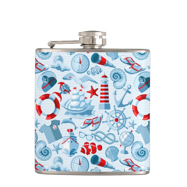 Flasques Motif blanc et bleu rouge nautique (Devant)