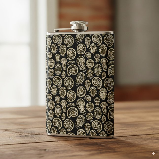 Flasques motif d'ammoniac à trilobite fossile vintage beige (Créateur téléchargé)