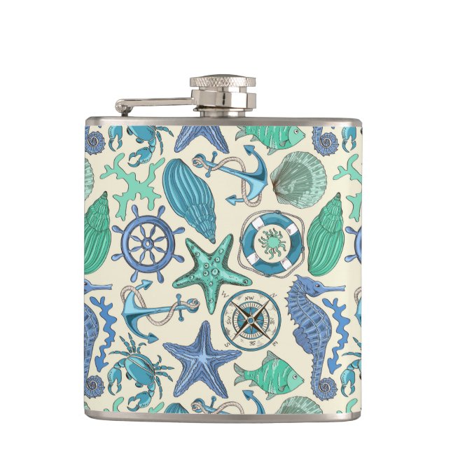 Flasques Motif d'animaux marins Turquoises (Devant)