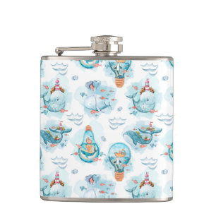Flasques Motif d'aquarelle de la belle baleine nautique
