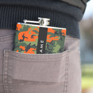 Flasques Motif de camouflage orange, Votre nom, Personnalis