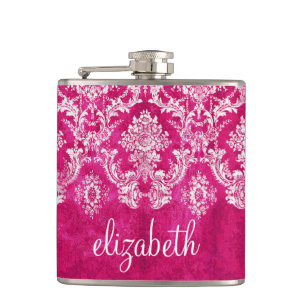 Flasques Motif de Damas de Grunge rose chaud Texte personna