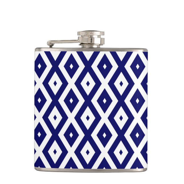 Flasques Motif de diamants bleu et blanc de la marine (Devant)