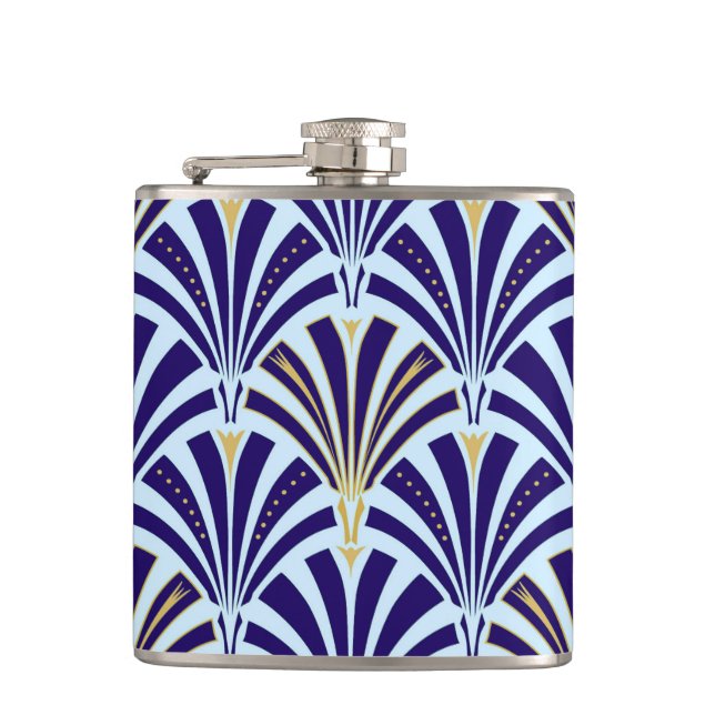 Flasques Motif de fan d'art déco - bleu de cobalt et de (Devant)